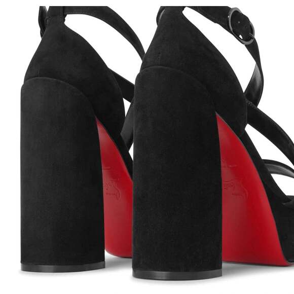 Christian Louboutin Movida Sandal 130 Black Suede Platform Block Heel Pump 39.5 - Picture 10 of 12